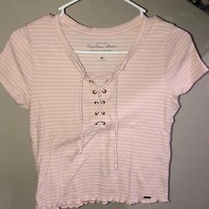 Lace Up Stripped T-shirt (S) - Hollister